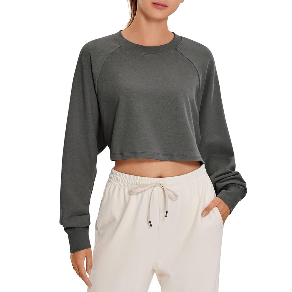 CRZ YOGA Cropped Sweatshirts Loose Fit Long Sleeve Crop Tops Causal Lounge